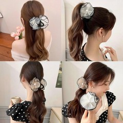 Rannyrena Large Bows Mesh Hair Clips 1 Count (Pack of 1), Pearl Flower Set