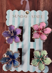 SUNDAY STATE Flower Hair Claw Clips Set of 4 Multicolor Beaded Accents