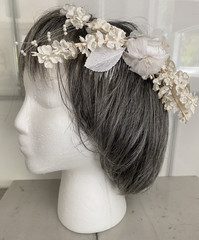 Vintage Hair Comb Bridal Wedding Classic White Fabric Faux Pearls Plastic 9″