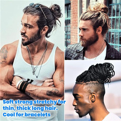 Mens No Damage Knotted Elastic Fabric Hair Ties – Flat Ribbon Ponytail Holders f
