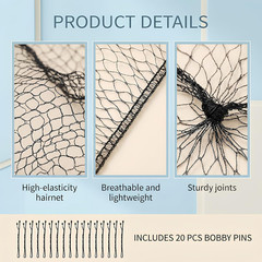 Bun Hair Net, 50 Pcs 24 Inch Black Hair Nets for Food Service Workers Invisible