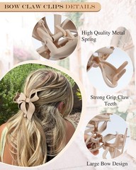 4 PCS Bow Hair Clips Bow Claw Clip for Women, Large Hair Claw Clips for Thin …