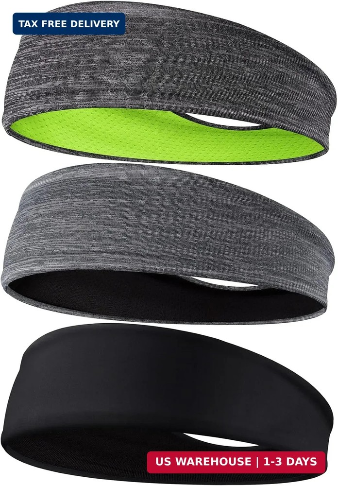 Braylin Men’s Headbands, 3-Pack Head Band for Men, Sport Sweatbands for Running