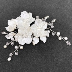 Ivory Flower Hair Clips Bridal Wedding Pearls Floral Silver Vine Hair Pieces