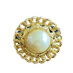 2 Vintage Gold Tone Metal Hair Tie Rubber Band Faux Pearl Flower Swirl