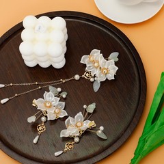 5 PCS Camellia Flower Tassels Hairpins Chinese Hanfu Crystal Rhinestone Clip