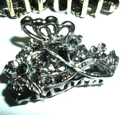 2 Black and White Rhinestone Floral Hair Claw Clips NEW