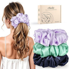 3Pcs Satin Hair Scrunchies, Large Sleepy Hair Tie Navy Blue Scrunchie for Thick