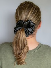 Black Silky Satin Scrunchie | Big Scrunchies | Fashion Hair Ties | Team Colors
