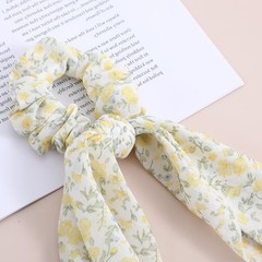 3 PCS Floral Elastic Scrunchies Knotted Bows Silk Ties Pink Yellow Blue