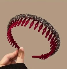 Red Headband Silver Glitter Beaded Embellished Women Teen Hairband Accessory