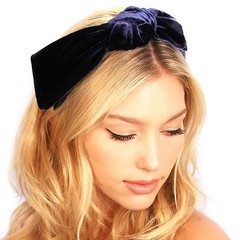 Velvet Bow Headband Headpiece Preppy Headpiece Navy Ladies Hat