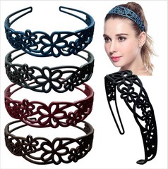 5pcs Wide Flower Headbands for Girls Women Plastic Hairbands with Teeth Hard