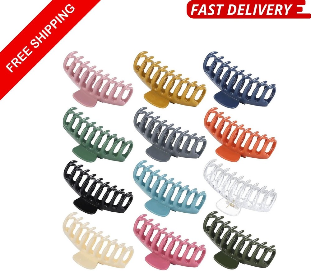 12 Pack Hair Claw Clips Large 4.3 Inch Hair Clips Stylish Barrettes in 12 Colors