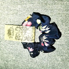 Floral Scrunchie – Navy Blue. 2-Pc. Set. Item No. S-103.
