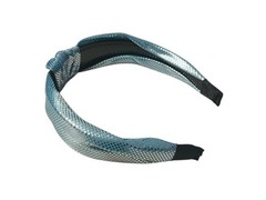 Blue Metallic Dots Fabric Fashion Headband w/ Top Knot