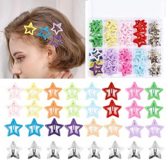 55Pcs Colorful Star Hair Clips for Women and Girls – Metal Snap Barrettes