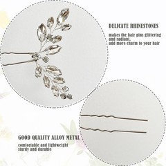 6 PCS Silver Leaf Bride Hair Pins Crystal Rhinestone Bridal Wedding Clips