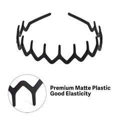 Malijnxin 3 Pack Wavy Claw Headbands with clips, Hair clip Headbands, black