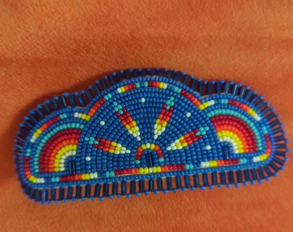 Native American Jewelry Hand Beaded Hair Clip On Leather