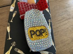 Piper K Holiday Pop Champagne Bottle/ Red Bow Pearls & Rhinestones Hair Clip New