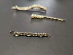 Lot Of 4 Clear Rhinestone Faux Pearls Hair/Bobby Pins