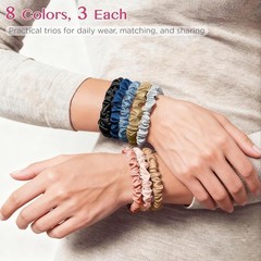 24 Pcs Silk Scrunchies, No Damage Skinny Hair Ties for Thick Thin Hair
