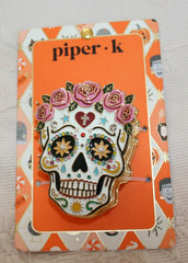 SUGAR SKULL DAY OF THE DEAD barrette hair claw Jeweled Two sided Metal Enamel