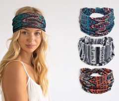 Boho Headbands for Women (3 Pack) Soft Stretchy Knotted Turban Hair Wraps