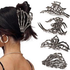 4 PCS Hair Claw Clips for Women Girls, Gothic Spider Black Metal Claw Clips, Non