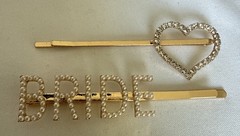 Bride Hair Pin Set Faux Seed Pearls & Rhinestone Heart Hair Pin Gold Tone