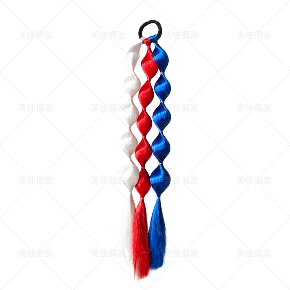 Red White Blue 3-Color Lantern Bubble Braid Wig Headband, Kids Hair Accessories