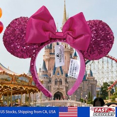 Disney-Parks Minnie Ears Hot Pink Bow Magenta Orchid Sequin Headband 2022 US