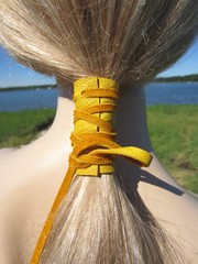 Leather Hair Ties Ponytail Holder Wrap Cuff BOHO Bohemian Clothing Jewelry Brown