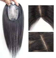 Durable Mono Base 100% Human Hair Topper for Women Clip in Natural Black 12″