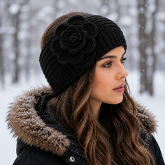 Women’s Crochet Flower Headwrap Winter Crochet Knit Headband Ear Warmer Beanie