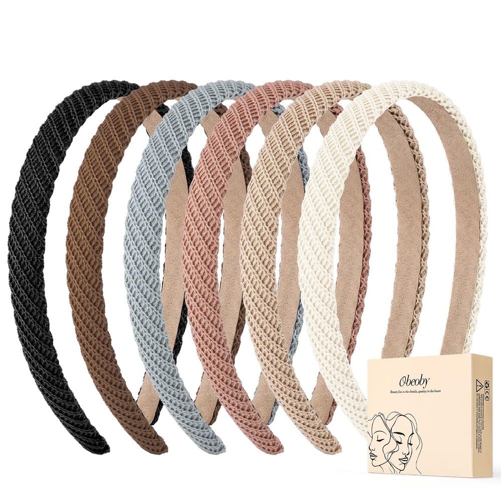6 Pack Trendy Headbands for Thicker Hair, Non Slip 0.6 inch Thin Knitted Hair…