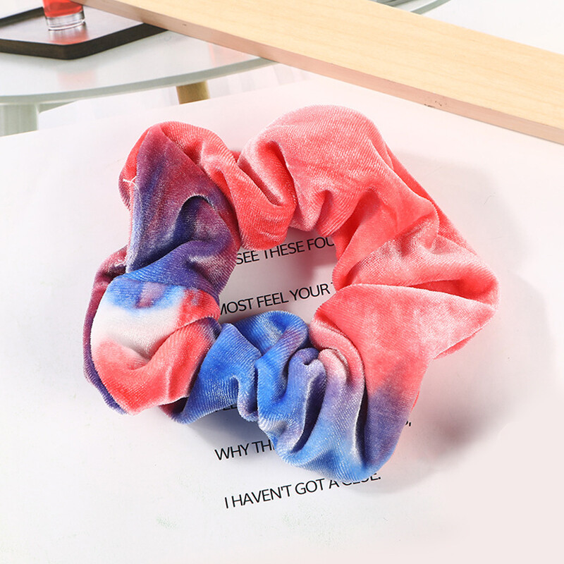 Velvet Scrunchies Women Tie-Dye Gradient Ponytail Holder Hair Rope Rubber Band