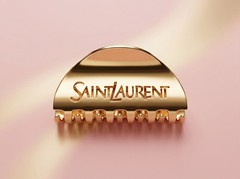 YSL Half Moon Claw Clip Gold Tone Hair Clip Elegant Women