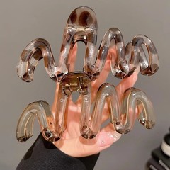 Y2K Hair Clip Women Amber Brown Wavy Glossy Large Lightweight Plastic Style 1 Pc