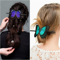 Jutom 6 Pcs Colorful Hair Barrettes with Butterfly Faux Leather Clips, Wood