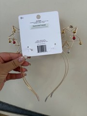Enchante Christmas Star Wire Headband Gold Tone Jingle Bells Lightweight