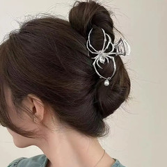 2Pcs Y2K Rhinestone Pearl Skull Spider Hair Claw Clip Women NEW
