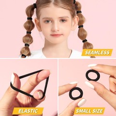 300PCS Black Cotton Hair Ties: Mini Elastic Ponytail Holders and Seamless Hai…