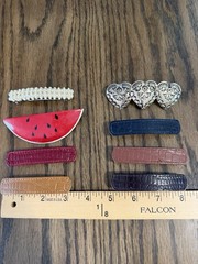 Lot of 7 Women’s Hair Barrettes Multicolor Heart, Beaded Faux Leather watermelon