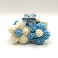 Blue & White Crochet Flower Claw Clip, Small, Hair Accessories
