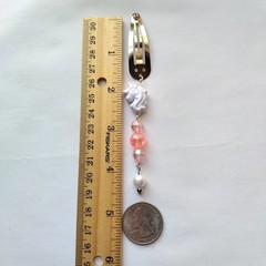 White Unicorn Hair Clip Barrette Pink Bead Linear Dangle Handmade Accessory