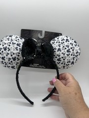 Disney Mickey Mouse Ears Headband Black Sequin Bow White Character Print
