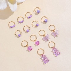 14 Pcs Pink Pearl Star Bear Butterfly Hair Braid Rings Ties Kids Accessories Set