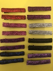 (6) Retro Glitter Hair Clips – Red, Magenta, Black, White, Silver, Purple, Blue